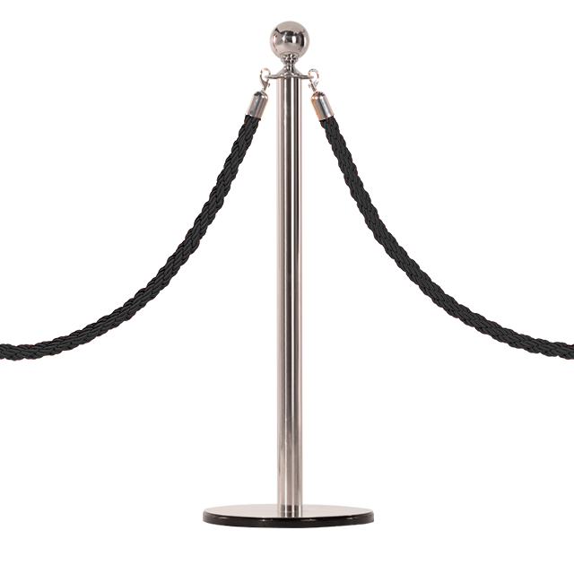 Pedestal em alumínio com acabamento cromado e encaixe para corda.